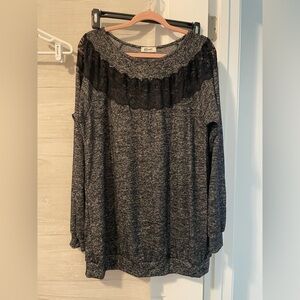 Blumin Charcoal Sweater with Black Lace Accent